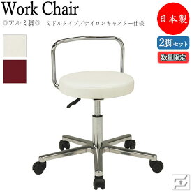 【数量限定】 2脚セット 万能スツール 作業用椅子 ワークチェア 丸椅子 ミドルタイプ 背付 アルミ脚 ナイロンキャスター仕様 MT-0352-gentei-2set