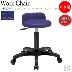 【数量限定】 スツール 丸椅子 ワークチェア 作業用チェア 低作業用 ガス昇降式 背付 ナイロンキャスター仕様 MT-0766-gentei
