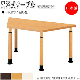 昇降式テーブル ワークテーブル 介護用テーブル 幅180cm 奥行78cm 台形 車椅子対応 メラミン化粧板 木目 茶 アイボリー NS-1165