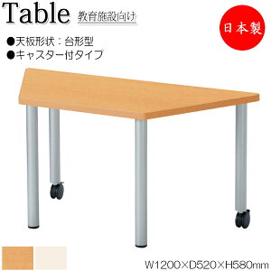 【法人送料無料】 【日本製/業務用】 作業テーブル 作業机 ワークデスク 幅120cm 奥行52cm 高さ58cm キャスター付 台形 メラミン化粧板 木目 茶 アイボリー NS-2197