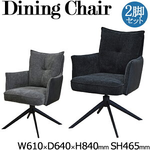ダイニングチェア 2脚セット 食卓椅子 背付 スチール脚 4本脚 座面回転式 オートリターン 布 ファブリック ブラック 黒 グレー 灰色 リビング シンプル TN-0246