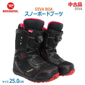 【中古】ROSSIGNOL(ロシニョール)BOA搭載レディース用スノーボードブーツ DIVABOA25.0cm ブラック・ピンク 初心者・初級者向け(1925)