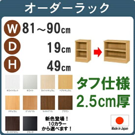 （ スーパーセール ）（タフ）日本製　幅81～90奥行19高さ49cm カラーボックス 2段 本棚 収納棚 薄型収納 棚 すきま収納 オーダーラック コード穴 隙間収納 オーダー サイズ つっぱり ラック オープンラック 扉 取り付け 日本製 おしゃれ(約 奥行20cm)