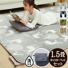 ラグマット 洗える ホットカーペット カバー モリス 1.5畳 185x130cm + ホットカーペット本体セット 電気カーペット対応 ラグ マット あったか ふんわり 北欧 防ダニ シャギー 無地 フランネル 保温シート 洗える おしゃれ