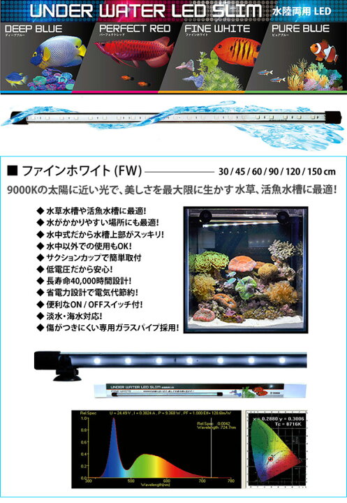 楽天市場】アンダーウォーターLEDスリム 45cm 水槽用照明 LEDライト 