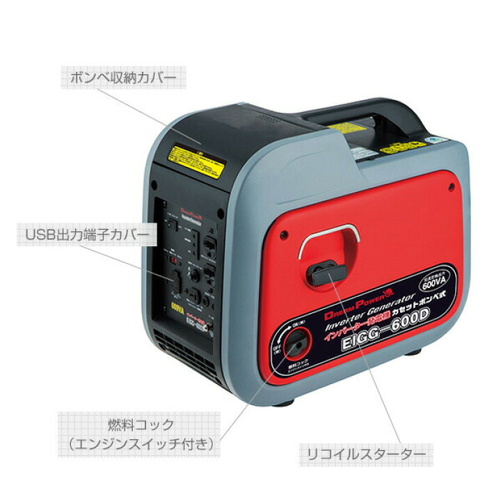 楽天市場】発電機 インバーター カセットボンベ式 小型 家庭用 