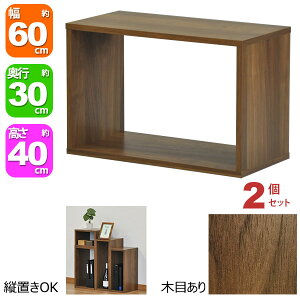 オープンラック 1段 60×40 2個セット 奥行30cm 収納 棚 A4対応 ダークブラウン おしゃれ 組み合わせ自由 幅60cm 高さ40cm 頑丈 耐荷重20kg 積み重ね 収納 ラック ディスプレイラック 卓上ラック 飾り