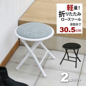 折りたたみ椅子 背もたれなし ロータイプ(2脚セット)スツール 幅30cm 奥行き30.5cm 高さ30.5cm 軽量 頑丈 耐荷重80kg 玄関椅子 法事用 座面が低い椅子(ローチェア) 折り畳み式 丸椅子 ロースツール パイプ椅子 おしゃれ かわいい シンプル ブラック 黒 グレー 完成品 AHFL