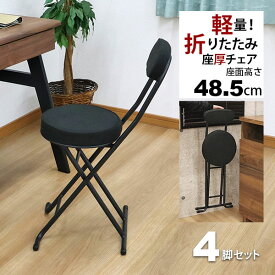 折りたたみ椅子 背もたれ付き(4脚セット)幅35.5cm 奥行49cm 高さ76.5cm 座面高さ48.5cm 軽量 頑丈 耐荷重80kg 来客用 法事用 疲れにくい クッション性 折りたたみチェアー 折り畳みチェア パイプ椅子 キッチンチェア おしゃれ シンプル ブラック 黒 グレー 完成品 YSTN-0102