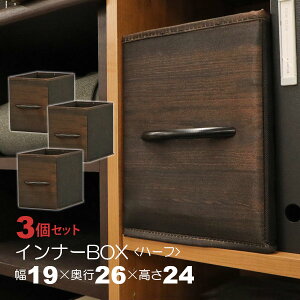 カラーボックス 収納 インナーボックス 縦 ハーフ 幅19cm 奥行26cm 高さ24cm 縦型 縦置き 完成品 同色3個セット 天然木の取っ手付き おしゃれ 木目調 カラーボックス収納ボックス カラーボック