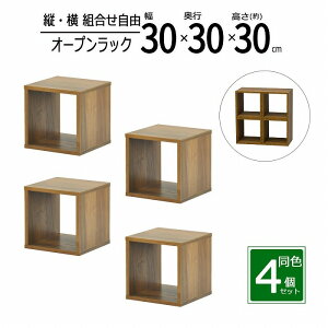オープンラック 1段 30×30 4個セット 奥行30cm 収納 棚 ダークブラウン おしゃれ 組み合わせ自由 幅30cm 高さ30cm 頑丈 耐荷重20kg 積み重ね 収納 ラック ディスプレイラック 卓上ラック 飾り棚 本