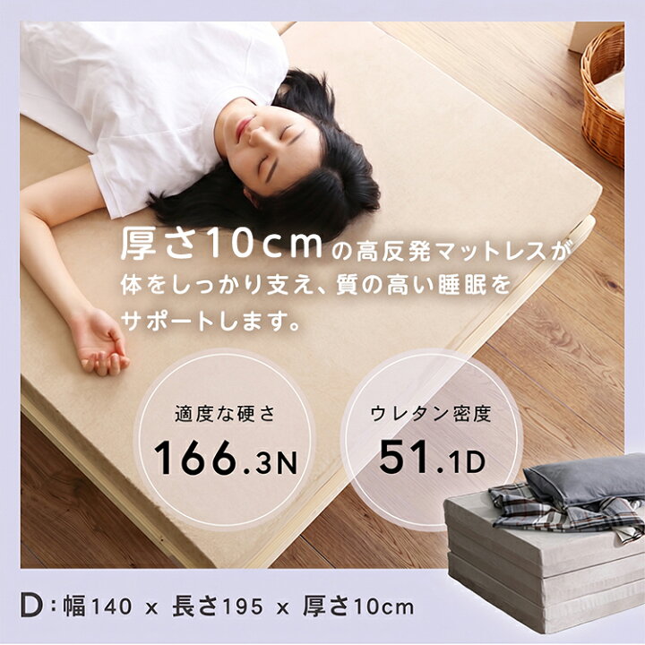楽天市場】マットレス ダブル 三つ折り 高反発 厚さ10cm 国産(日本製 