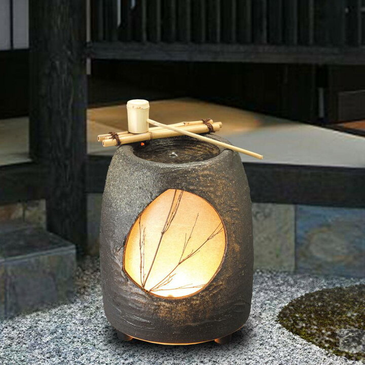 楽天市場】水月（竹しゃく付）水流 『つくばい 蹲』 陶器 信楽焼 しが 