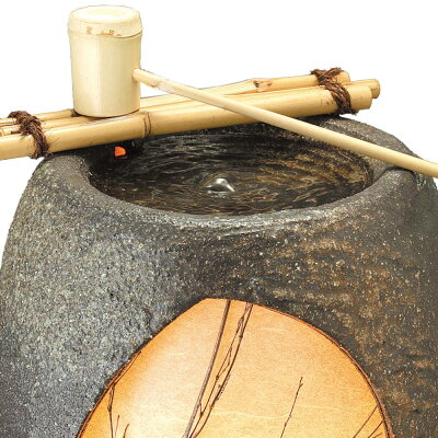 水月(竹しゃく付)水流 つくばい 陶器 信楽焼 水琴 循環式 電動 涼 ディスプレ 風情 おしゃれ 和