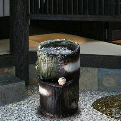 ふくろう付流水つくばい 水流 つくばい 陶器 信楽焼 水琴 循環式 電動 涼 ディスプレ 風情 おしゃれ 和