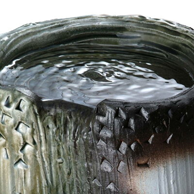 ふくろう付流水つくばい 水流 つくばい 陶器 信楽焼 水琴 循環式 電動 涼 ディスプレ 風情 おしゃれ 和
