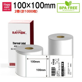 RAYFOOK 感熱ラベルシール 100×100mm 【500枚×2巻セット】感熱シール 感熱ラベル サーマルラベル サーマルラベルシール サーマルラベル用紙 感熱ラベル用紙 プレカット紙ラベル ラベル 配送ラベル 感熱ラベルプリンター 専用 感熱ロール紙 シール 業務用 100mm BPAフリー
