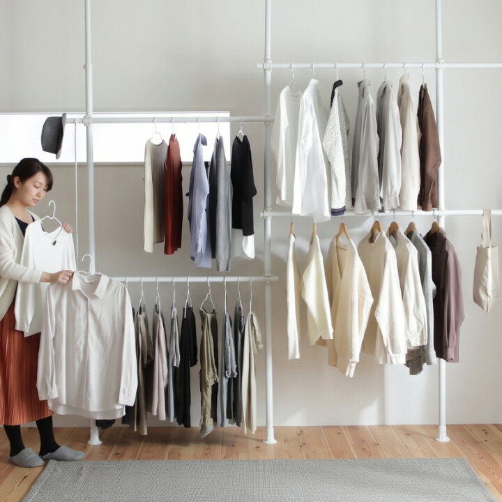 楽天市場】【5%OFFクーポン12日迄!】ハンガーラック 突っ張り 2連 