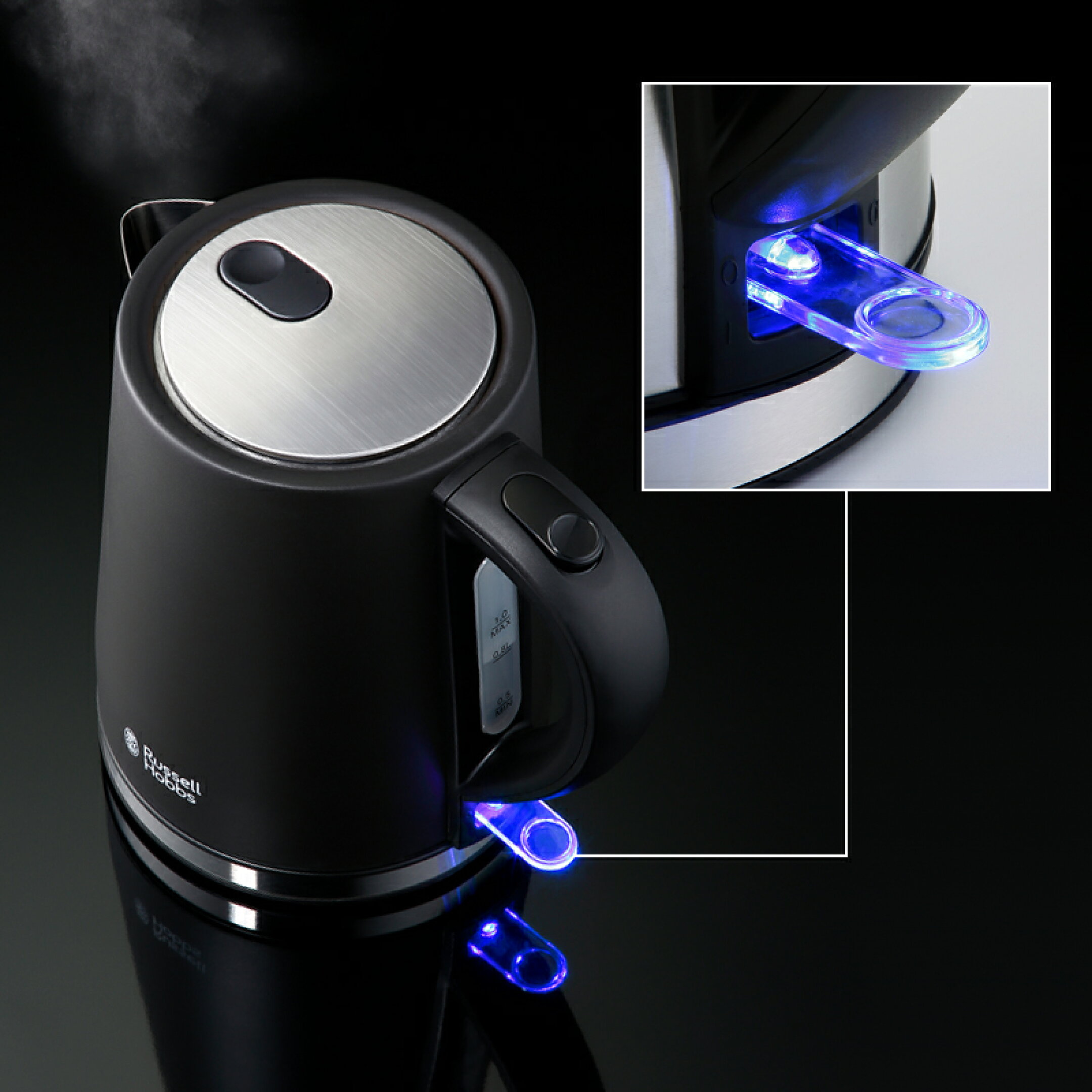 Russell Hobbs ラッセルホブス 『 Basic Kettle Plus 0.8L ベーシックケトルプラス 』 7014JP-GY 7014JP-BK 電気ケトル 電気ポット 保温 湯沸かし器 コンパクト 卓上 キッチン ステンレス シンプル 