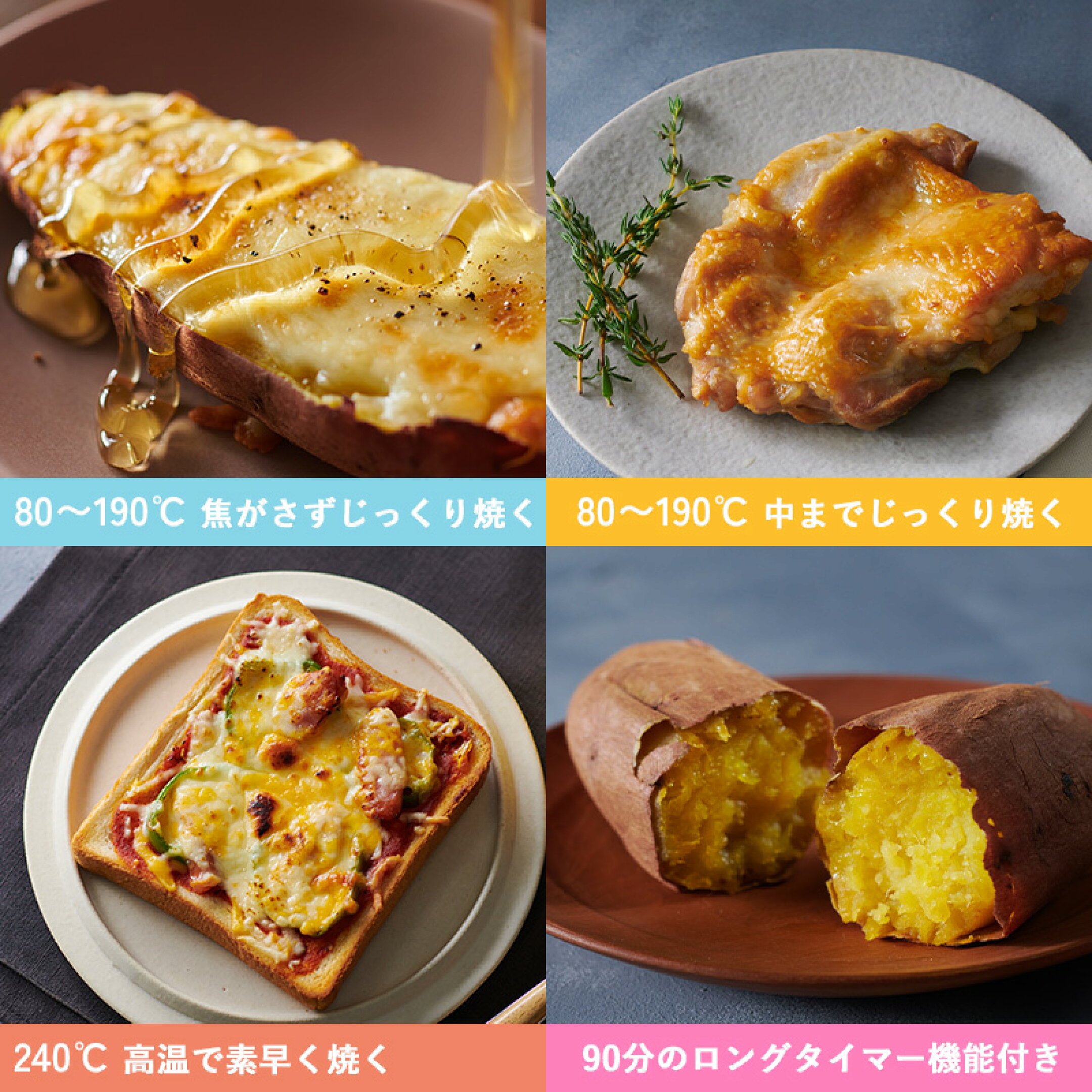 Vitantonio 『 ビタントニオ オーブントースター 』高火力 速熱 温度調節 タイマー メモリ カーボンヒーター リベイク フライ温め 揚げ物温め 惣菜温め 焼き芋 2枚焼き トースト 食パン 冷凍パン クロワッサン コンパクト 