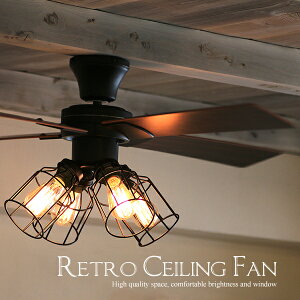 【レビュー特典】 『 ヴィンテージ シーリングファン 4灯 』 JE-CF001V VINTAGE Collection エジソン電球付 LED対応 リモコン付 JAVALO ELF ブラック ビンテージ ブルックリン 西海岸風 インダストリアル