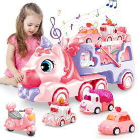 Qizebaby 車 おもちゃ 建設トラック子供 の 車 おもちゃ 玩具?5 in 1 人気 おもちゃ 光と音楽で乗り物を運ぶ 知育玩具 2 3 4 5 6歳 女の子 誕生日 プレゼント 贈り物 クリスマス