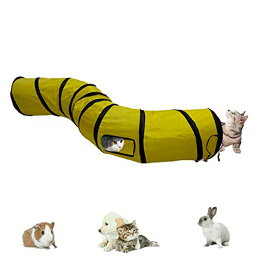 猫トンネル キャットトンネル 折り畳み式 トンネル 猫おもちゃ ペット用品 猫遊び 長いトンネル ペットおもちゃ 折りたたみ可能 水洗い可能 運動不足対策 収納便利 ストレス解消 超軽量 (S型, イエロー)
