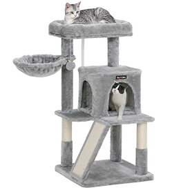 FEANDREA キャットタワー 大型猫 ハンモック耐荷重10KG 天然サイザル 広いハウスと多頭飼い 安定性 96CM PCT51W
