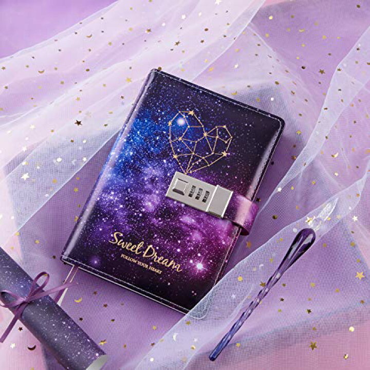 日本全国 送料無料 星空鍵付き日記帳 B6 パスワード 日記帳 鍵付き かわいい 鍵付きノート おしゃれ 高級ノート 夢幻 可愛いノート 秘密 鍵付き手帳 女の子 子供 プレゼント 学生 ギフト 進学 誕生日 パープル Www Tonna Com