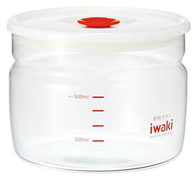 iwaki(イワキ) 耐熱ガラス 密閉容器 キャニスター 径12.4×高さ9.5cm 550ml KT7001MP-R フタをしたまま電子レンジ使用可