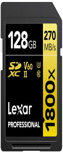 Lexar SDJ[h Professional 1800x SDXCJ[h őǍ270MB/b 180MB/b UHS-II Class 10 U3 V60 4K Ultra HD Be O[oo[W (128GB)