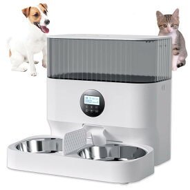 ブリシア 自動給餌器 多頭飼い 猫 中小型犬 2匹用 録音可 手動給餌可 2WAY給電 タイマー式 乾燥剤内蔵 2個のステンレス製トレイ付き 定時定量 5L大容量 ペットフィーダー (多頭飼いタイマー式自動給餌機)