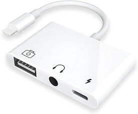 USB 3カメラアダプター 3イン1 USBメスOTGデバイスアダプター 充電と3.5mmヘッドホンAUXジャックスプリッター iPhone SE/Max/11/X/Xs/8P/7Pパッドポッド USBフラッシュドライブ/MIDIキーボード対応
