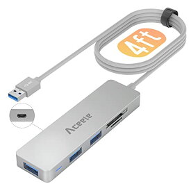 超薄型6合1 USB 3.0ハブ、1.2 m延長ケーブル、Micro USB電源ポート、3*USB 3.0 A、Micro SD/SDスロット5 Gbps超高速で、MacBook Air Mac PRO/Mini、Surface PRO、Dell XPSフラッシュドライブとその他のUSBデバイスに適用します -灰色