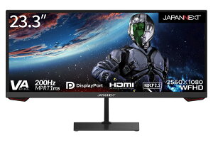 JAPANNEXT 23.3インチ ゲーミングモニター 200Hz 1ms WFHD 2560x1080解像度 VA パネル ディスプレイ (HDMI/DisplayPort/VESA対応/ブルーライトカット / 視野角178°) JN-VG233WFHD200