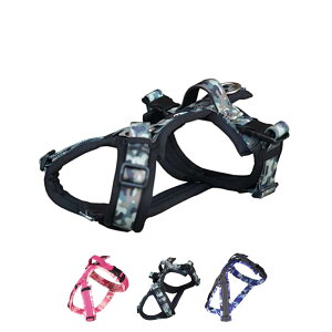 Hakusan ゼロハーネス 負担軽減 犬用ハーネス サイズ調整可 簡単着脱 夜間反射材 軽量 通気 ハンドル付き ネームプレート L サイズ カモフラージュ