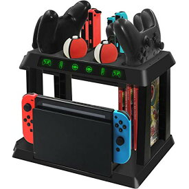 Nintendo Switch用 充電スタンド 大容量 収納ラック ホルダー Switchドック Proコントローラー/ポケモンボール/Joy-Con全部充電・収納可能 組立 省スペース 整理 オールインワン