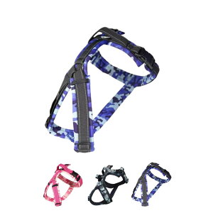 Hakusan ゼロハーネス 負担軽減 犬用ハーネス サイズ調整可 簡単着脱 夜間反射材 軽量 通気 ハンドル付き ネームプレート S サイズ ブルーカモ