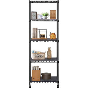 アイリスオーヤマ カラーラック メタルラック 5段 ブラック ウッドボード付き キャスター付き 防サビ加工 幅55×奥行35×高さ163cm ポール径19mm スチールラック サビに強い 本体 CMM-55165B