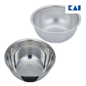 【ポイント20倍:10/30限定】 深型ボウル & パンチングボウル 18cm 2点セット| ボウル ザル セット 2点 ステンレス ボール ステンレスボウル ざる パンチングザル おしゃれ 収納 送料無料 kai セ