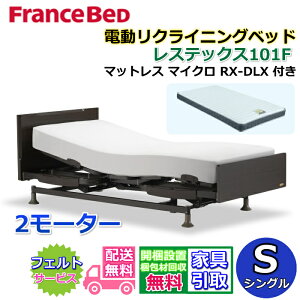 フランスベッド 電動リクライニングベッド レステックス101F 2モーターマットレス マイクロRX-DLX付き【開梱組み立て設置無料】シングルサイズ レッグ型 背上げ・脚上げ機能 電動ベッド 非