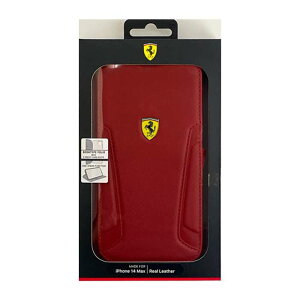 iPhone14 Plus �P�[�X �J�o�[ FERRARI �t�F���[�� �{�v+�}�C�N���t�@�C�o�[ �蒠�^�P�[�X ���b�h RED �u�b�N�^�C�v �G�A�[�W�F�C FEBKP14MRBUR