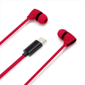 TYPE-Cコネクタ ステレオイヤホン カナルタイプ レッド RD1 絡みにくいフラットケーブル 1.2m USB-Cプラグ リモコン操作 通話 PGA PG-SECE4RD1