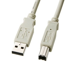 【代引不可】USBケーブル 5m USB2.0規格認証ケーブル HI-SPEEDモード 高品質 2重シールド ツイストペア線 耐振動 耐衝撃 省エネパッケージ ライトグレー サンワサプライ KU-5000K3