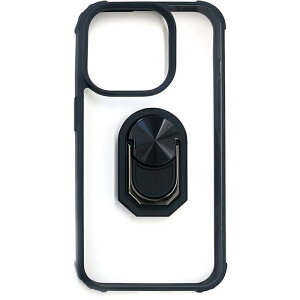 iPhone15 Pro�p �ϏՌ� �����O�t�� �n�C�u���b�h�w�ʃN���A�P�[�X �u���b�N �G�A�[�W�F�C AC-P23P-TR BK