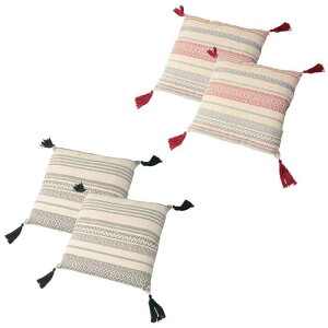 【北海道・沖縄・離島配送不可】【代引不可】クッション 背当て 45×45cm 同色2個組 インド綿100% サラッと快適 中材ポリエステル ふかふか 裏面同一生地 四隅にタッセル付き オールシーズン