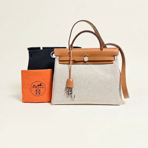 【中古】HERMES エルメス エールバッグ PM 31 ショルダーバッグ □E トワルオフィシェ ベージュ ブラック 