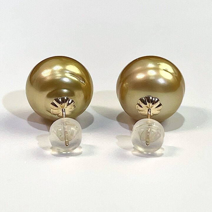 楽天市場】K18 白蝶 南洋 茶金 ゴールド パール ピアス12mm 4.8g 天然 
