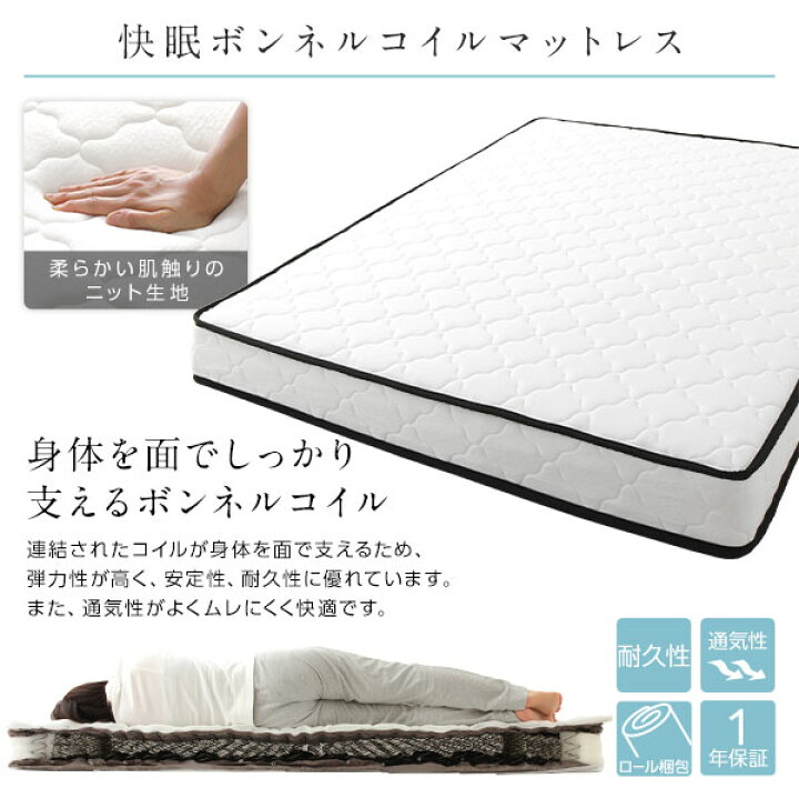 楽天市場】ベッド ダブル 国産ポケットコイルマットレス付き 
