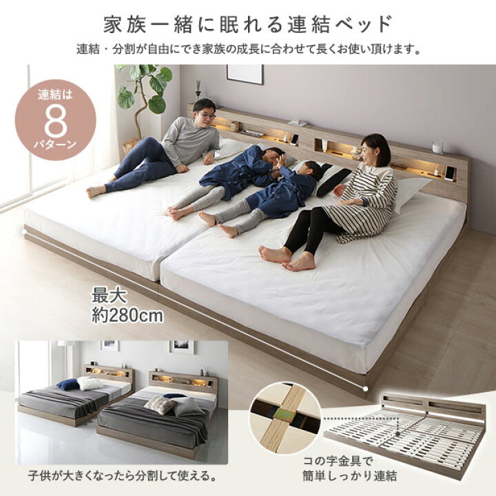 楽天市場】ベッド キング 180(SS+S) ポケットコイルマットレス付き 